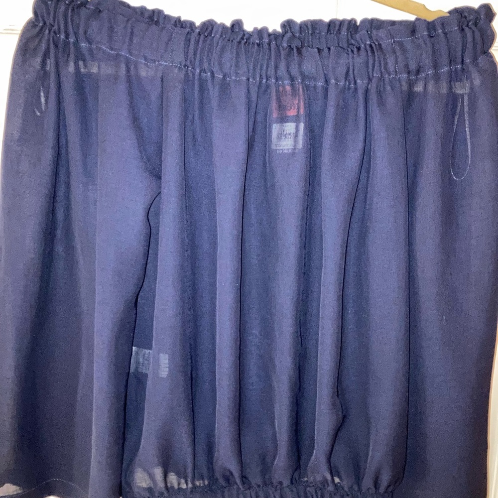 Review new with tags, sheer off the shoulder navy blue top